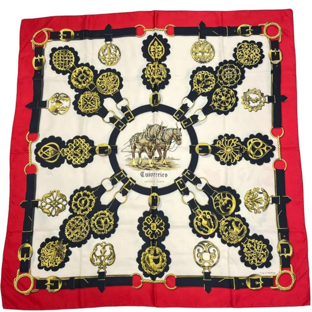 HERMES Cuivreries Copperwork Scarf/Muffler, Silk, Multicolor, Women's, Carre 90